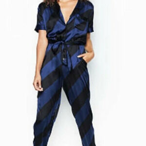 VS CANDY STRIPE BUTTON FRONT SATIN JUMPSUIT SMALL
